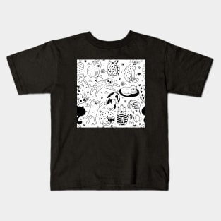 Vintage Black and White Cats Kids T-Shirt